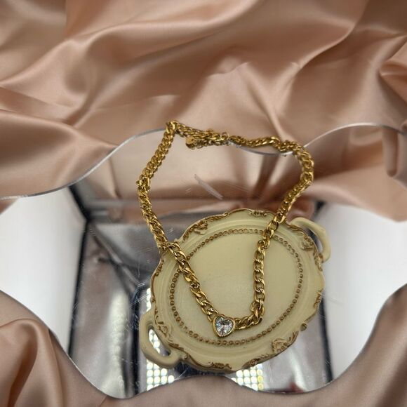 Gold Heart Cubic Zirconia Chain Necklace – Stainless Steel  Gold Plated - Picture 4 of 6